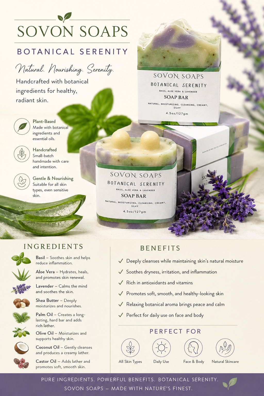 Botanical Serenity (Basil, Aloe & Lavender Body Soap